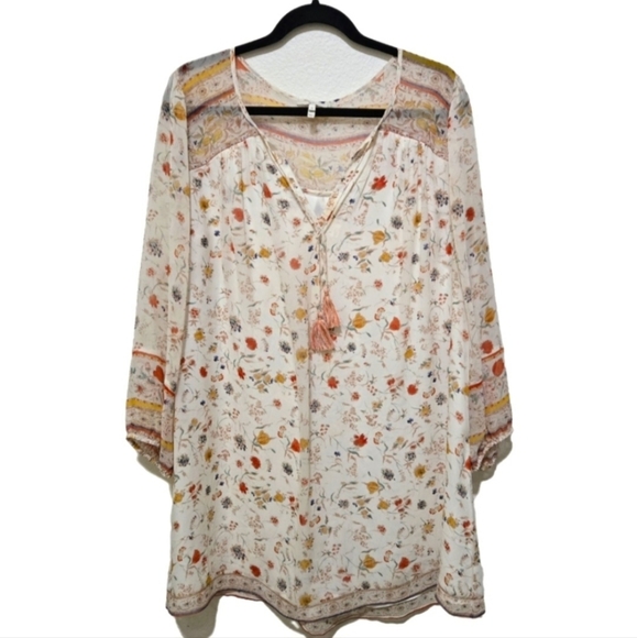 JOIE Silk Vesta Dress in Porcelain with Floral Print and Tie Tassles Size Medium - Picture 1 of 10